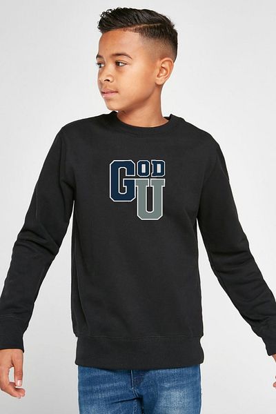 Tshirthane Детски суитшърт 2ip с абревиатура от университета „Ген. В. Годолкин“ в черно