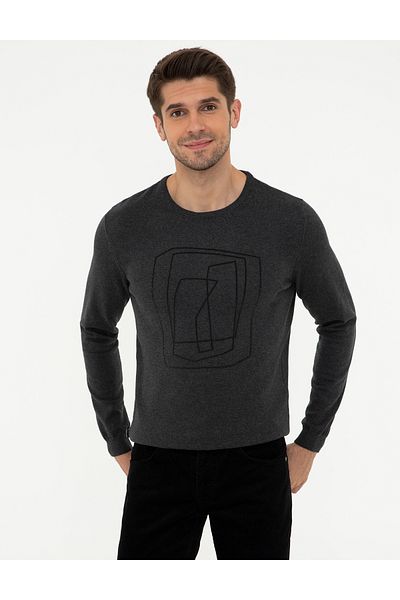 Pierre Cardin Πλεκτό πουλόβερ με λαιμόκοψη σε γκρι μελανζέ 50240607-vr086