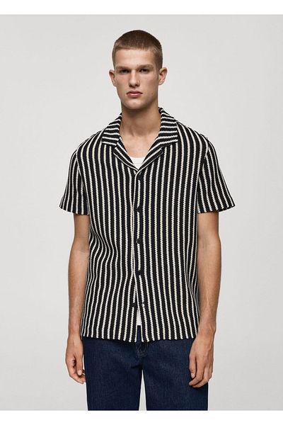 MANGO Man Crochet Knitwear Shirt