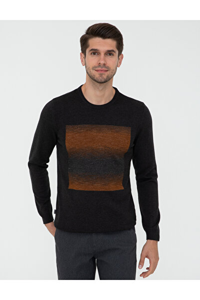 Pierre Cardin Anthracite Melange Slim Fit Crew Neck Sweater 50241414-Vr081