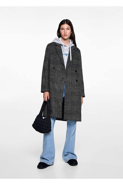 Mango Teen Checkered Long Woolen Coat