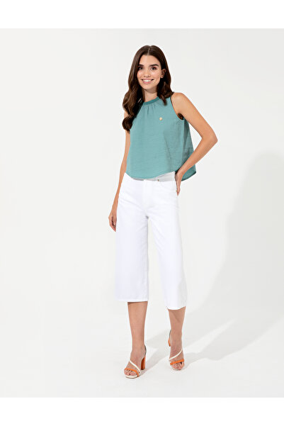 Pierre Cardin White Flare Cropped Canvas Trousers 50246730 -Vr013
