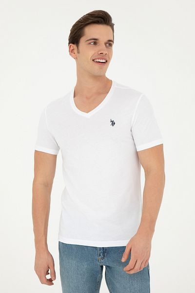 U.S. Polo Assn. Ανδρικό λευκό μπλουζάκι Basic V-Neck 50262975-vr013