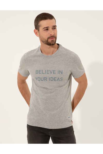 Pierre Cardin Μπλουζάκι με λαιμόκοψη σε γκρι μελανζέ Slim Fit 50249350-VR091