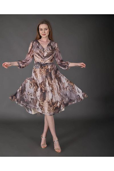 MODATALİKA Rochie de damă Modatalika, lungime midi, din șifon, cu mâneci trei sferturi, sezon nou