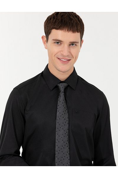 Pierre Cardin Черна риза с дълъг ръкав и стандартна кройка 50251186-VR046