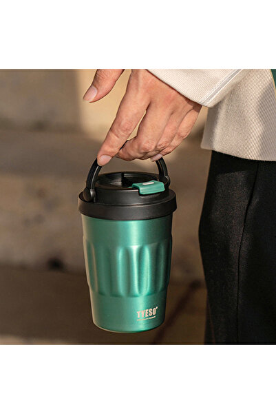 Tyeso Coffe Mug Vakumlu Paslanmaz Çelik Taşıma Kulplu 400 ML Mavi