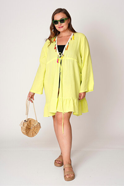 Büyük Moda PAMUK MÜSLİN RENKLİ TÜY DETAYLI PAREO