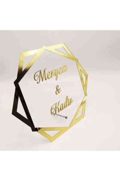 RetroLazer 28x25 cm Çokgen Pleksi İsimlik Masa Üstü İsim Ayna isimlik Söz Nişan