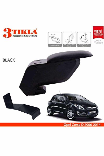 3 Tıkla Opel Corsa D 2006-2014 Delmesiz Çelik Ayaklı Siyah Kolçak Kol Dayama