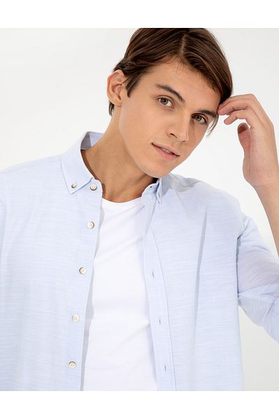 Pierre Cardin Ανοιχτό μπλε λινό πουκάμισο Slim Fit - 50252491-vr003