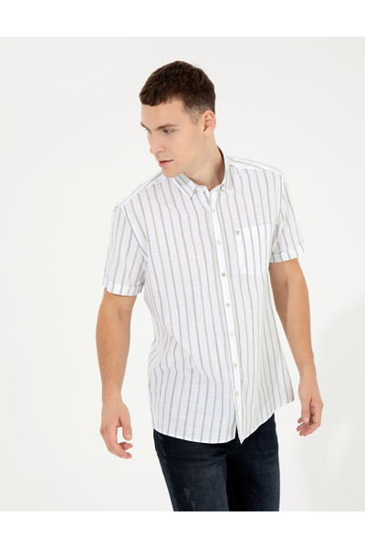 Pierre Cardin Khaki Regular Fit Short Sleeve Shirt 50252475-Vr027