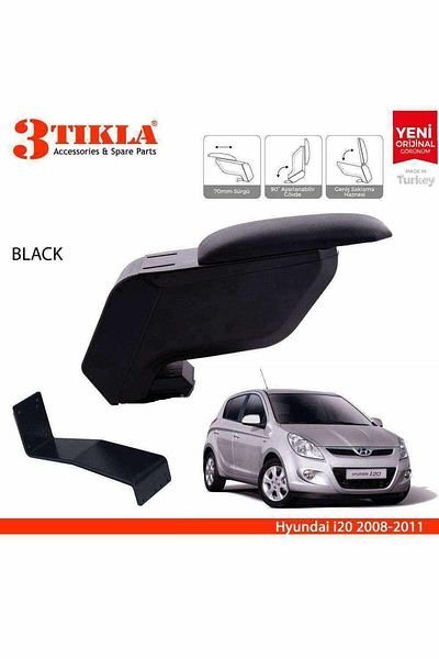 3 Tıkla Hyundai I20 2008-2015 Delmesiz Çelik Ayaklı Siyah Kolçak Kol Dayama