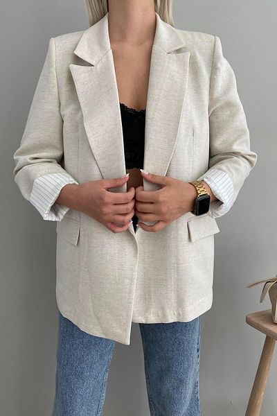 lizge giyim STRIPED LINED LINEN JACKET