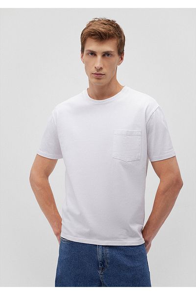 Mavi Λευκό Basic T-Shirt με λεπτομέρεια τσέπης Loose Fit / Loose Relaxed Fit 066248 -620