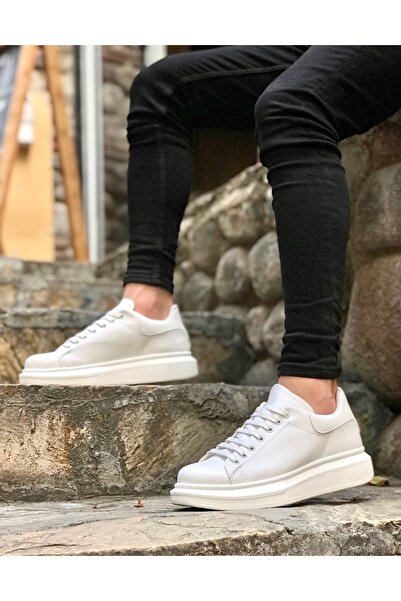 Halloween Ba0547 Boa Kalın Yüksek Taban Beyaz Bağcıklı Spor Erkek Ayakkabı