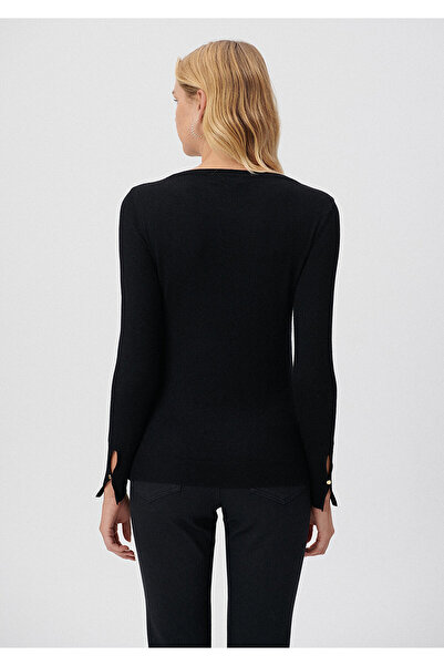 Mavi Düğme Detaylı Siyah Kazak Slim Fit / Dar Kesim 171365-900