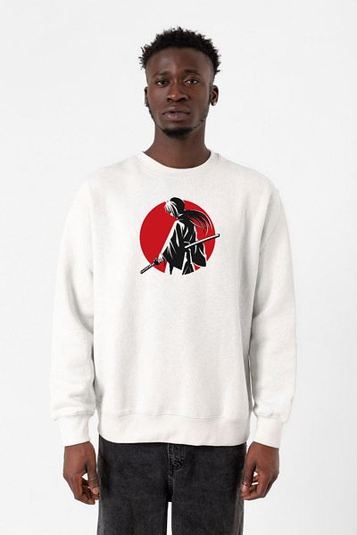 Tshirthane Rurouni Kenshin Samurai Logo Minimal Λευκό Ανδρικό φούτερ με 2 κορδόνια