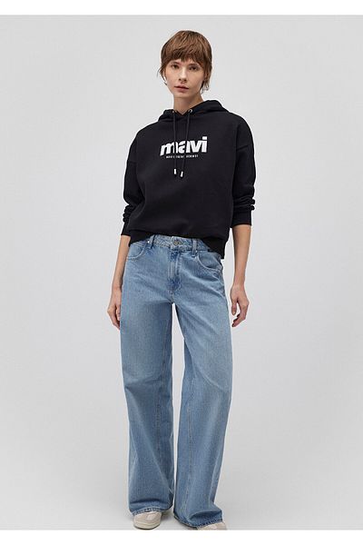 Mavi Schwarzes Kapuzen-Sweatshirt mit Logo-Print 168334-900