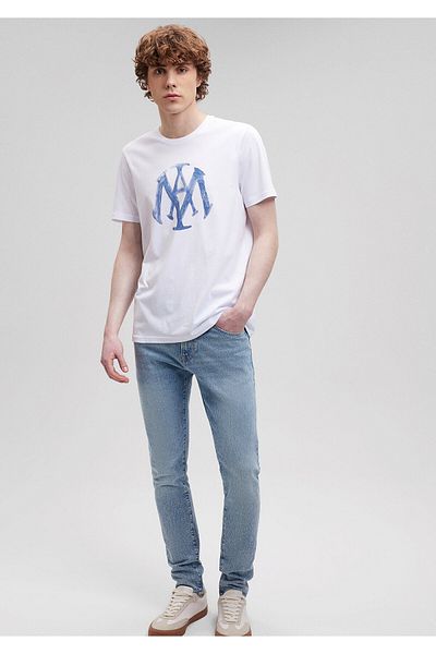 Mavi Weißes Slim Fit T-Shirt mit Siegel-Logo-Aufdruck -065109-620
