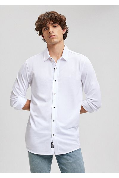Mavi Weißes, tailliertes Strickhemd 021638-620