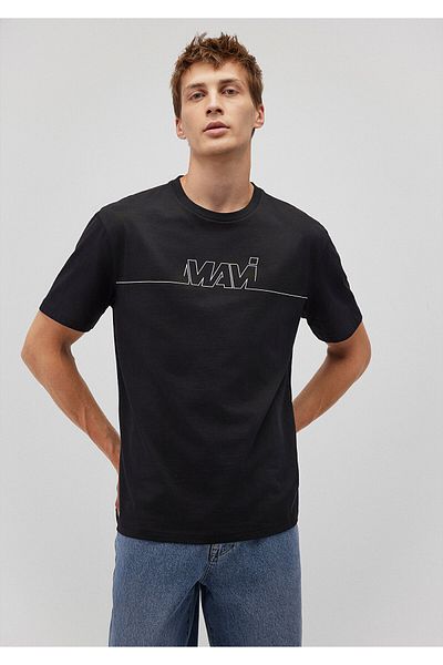 Mavi Schwarzes T-Shirt mit Logo-Print, lockere Passform 0610254-900