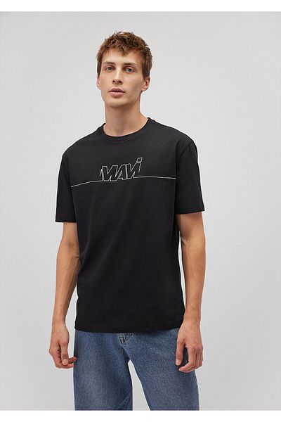 Mavi Schwarzes T-Shirt mit Logo-Print, lockere Passform 0610254-900