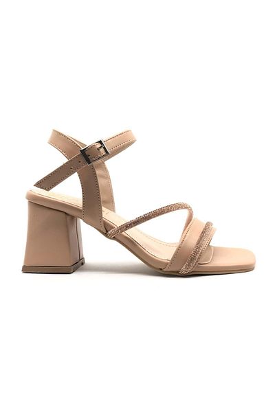Kids Club Shoes Mehtap Stripe Stone Detailed 8 cm Heeled Women's Evening Dress Shoes NUT
