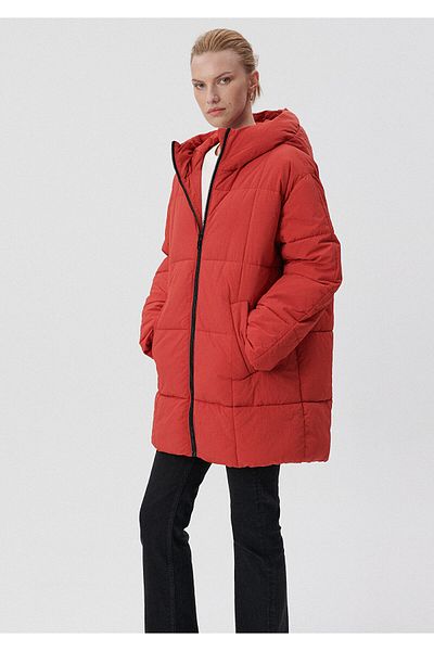Mavi Quilted Hooded Red Puffer Jacket Loose Fit 1110218-70403