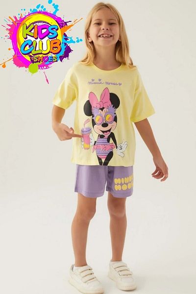 Minnie Mouse Lisanslı D4888 Glasses T-shirt Ve Şort Alt Üst Kız Çocuk Takımı Sarı