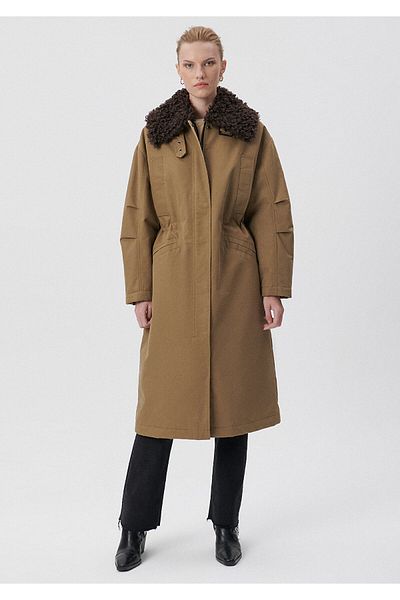 Mavi Premium-Parka mit Kunstpelzkragen in Khaki, lockere Passform/lockerer, bequemer Schnitt 1110211-71298