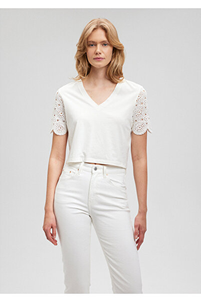 Mavi White Lace Sleeve T-Shirt - Regular Fit1611467-70057
