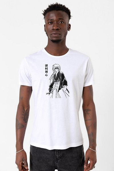 Tshirthane Αφίσα Rurouni Kenshin Ιαπωνικό λευκό ανδρικό μπλουζάκι ποδηλασίας