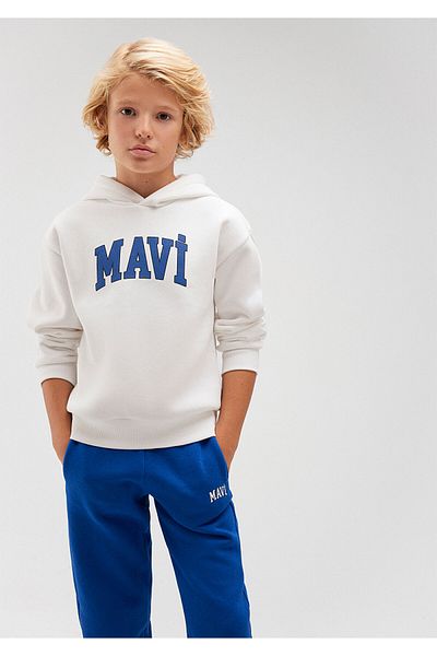 Mavi Weißes Kapuzen-Sweatshirt mit Logo-Print 6610110-70057