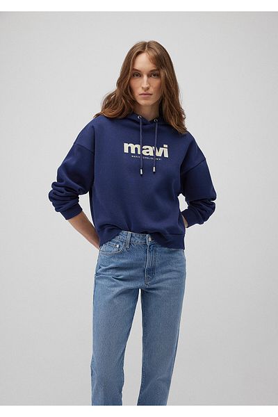 Mavi Marineblaues Kapuzen-Sweatshirt mit Logo-Print 168334-70488