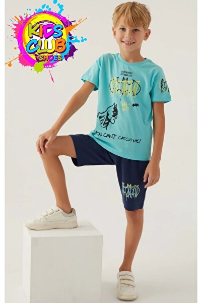 Batman Licensed L1700 Gotham T-Shirt and Shorts Bottoms Top Boy's Kit Turquoise