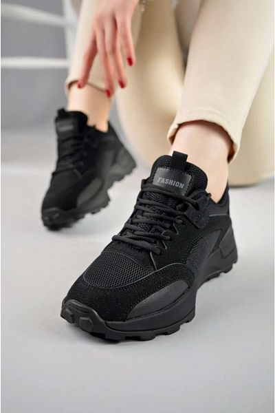 Kocamanlar Ayakkabı Lambırlent 9927-F Thick Sole Sneaker Unisex Sports Shoes BLACK