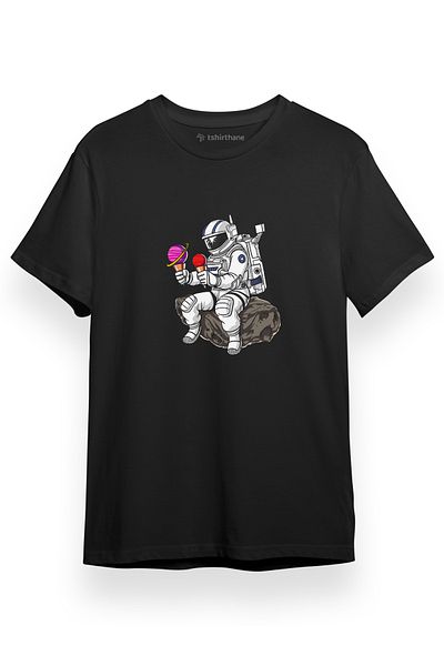Tshirthane Αστροναύτης Μαύρο κοντομάνικο ανδρικό μπλουζάκι
