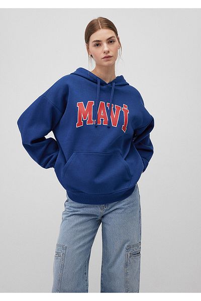 Mavi Marineblaues Sweatshirt mit Kapuze und Logoaufdruck 1600361-82625