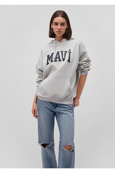 Mavi Graues Kapuzen-Sweatshirt mit Logo-Print 1600361-34322