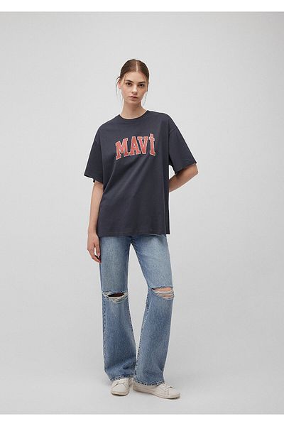 Mavi Graues T-Shirt mit Logo-Print Übergröße / weiter Schnitt 1600843-82185