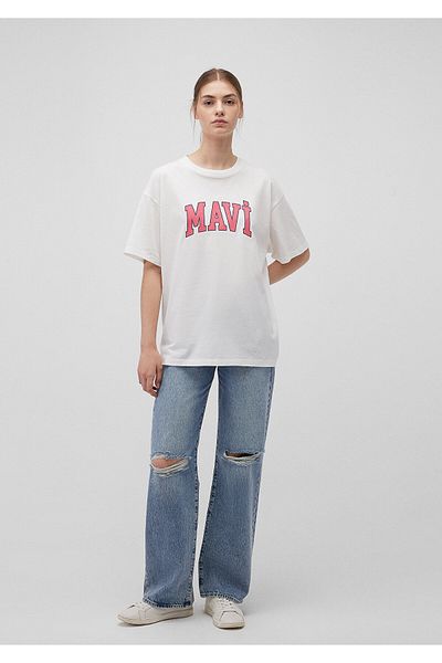 Mavi Weißes T-Shirt mit Logo-Print, Übergröße/weiter Schnitt 1600843-80194