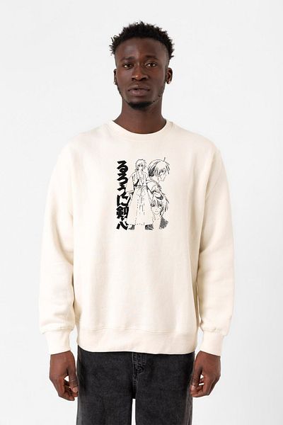 Tshirthane Ανδρικό φούτερ Rurouni Kenshin Black White Art Ecru 2ip