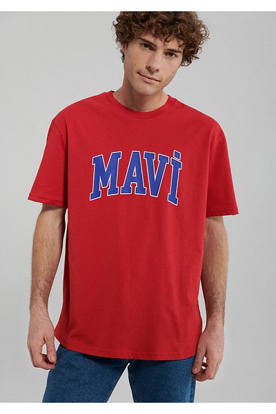 Mavi Rotes T-Shirt mit Logo-Print, lockere Passform 0611711-70471