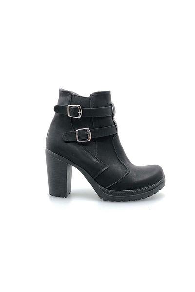 Kids Club Shoes Ayakdaş Γυναικείες μπότες με διπλή πόρπη ψηλοτάκουνα ΜΑΥΡΟ