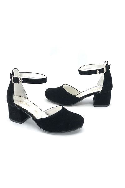 Kids Club Shoes İremsu 2811 Pantofi pentru fete, cu toc, cu vârf închis, piele de căprioară neagră