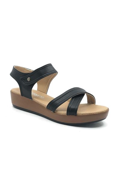 Kids Club Shoes Ayakdaş 1017 Flat Sole Σανδάλια Cross Strap Γυναικεία Παπούτσια ΜΑΥΡΟ