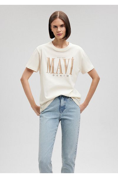 Mavi Beigefarbenes T-Shirt mit Logo-Print, normale Passform / normaler Schnitt 1611990-70008