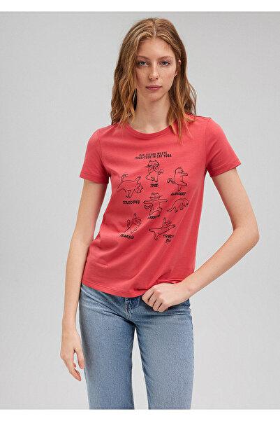 Mavi Червена тениска с принт на котка Slim Fit / Slim Fit 1612205-70985