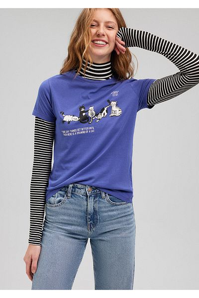 Mavi Μωβ Slim Fit Cat Printed T-shirt -1612208-70908